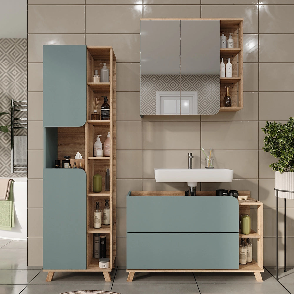 Vicco Set di mobili da bagno Sonoma/blu 3 parti