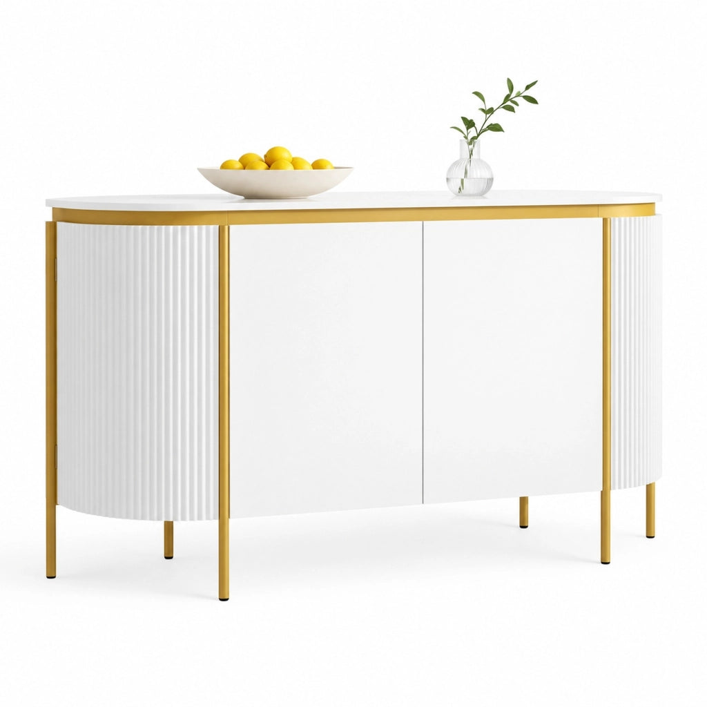 MADIA ovale 140x38x80 cm in MDF bianco con 4 ante e passacavi