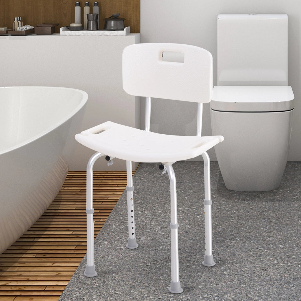 Sedia da Doccia Regolabile Antiscivolo in Alluminio e Plastica con Ventose e Fori di Drenaggio, 50.6x43x71-88 cm