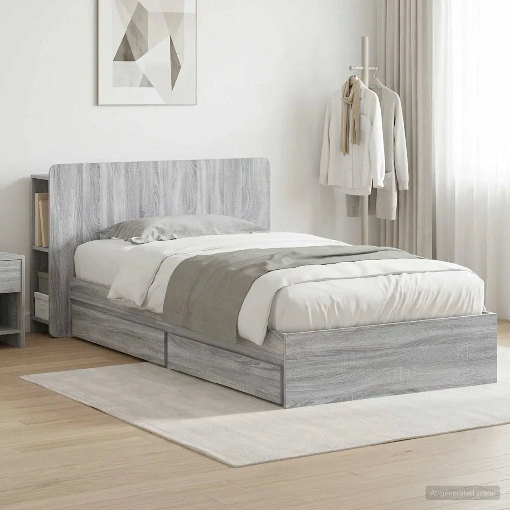Letto singolo | Letto per adulti | Telaio del letto con storage Sonoma grigio 100 x 200 cm