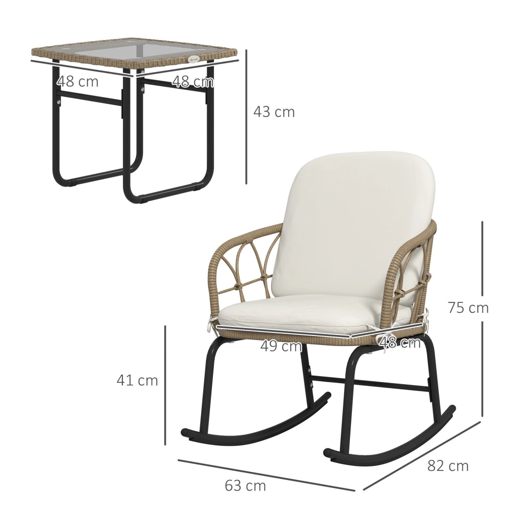 Set da Giardino in Rattan con 2 Poltrone a Dondolo e Tavolino con Cuscini, per Terrazza e Balcone
