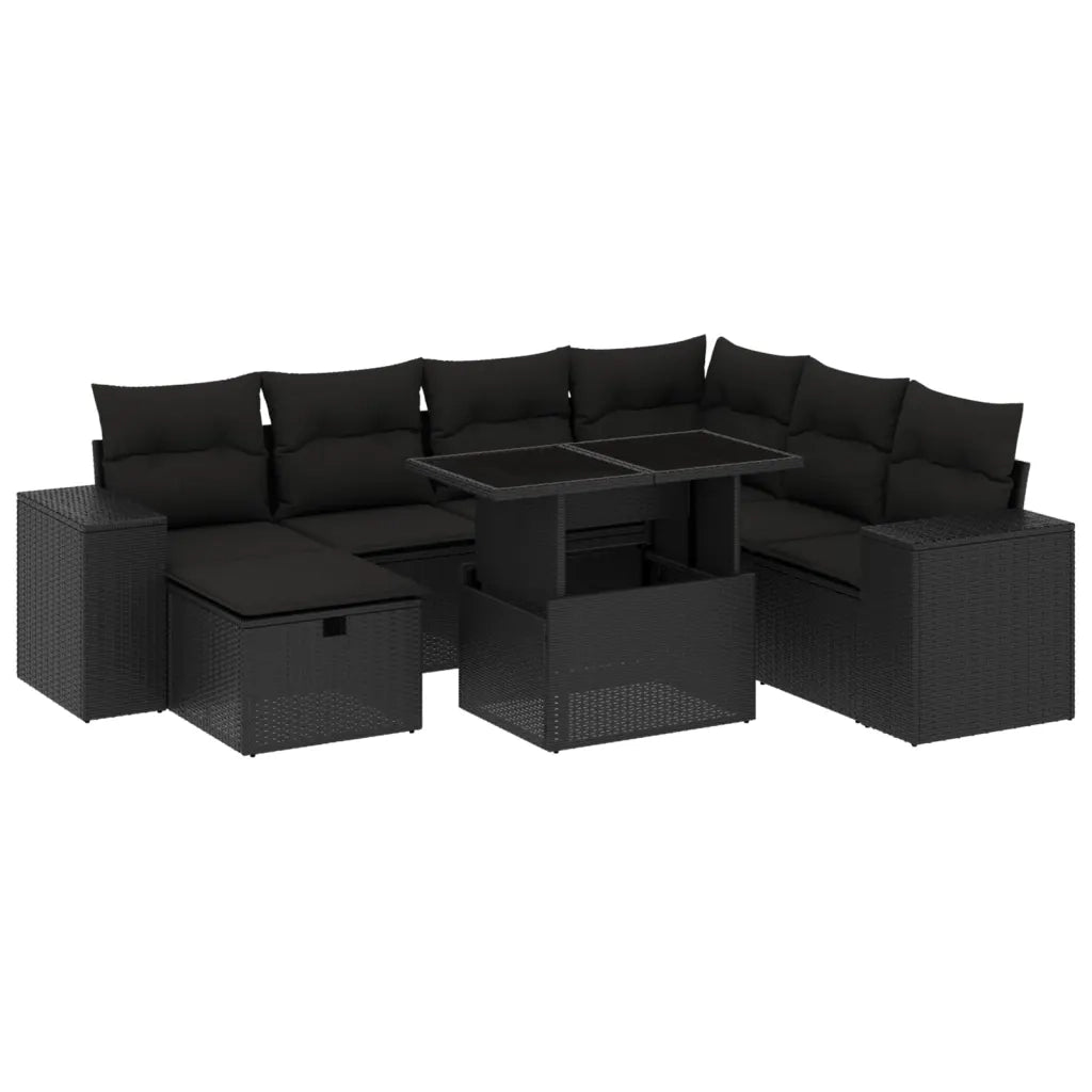 Set Divani da Giardino con Cuscini 8 pz Nero in Polyrattan 3275315