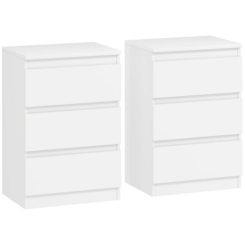 Comodini set di 2 con 3 cassetti in MDF bianco per camera da letto senza maniglie 40 × 30 × 59.5 cm