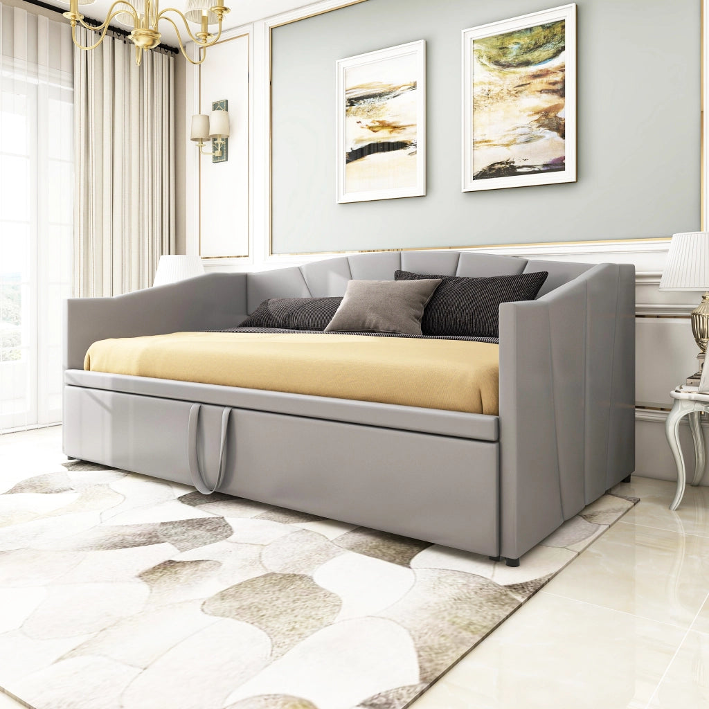 Letto Estraibile 2 Posti; con Secondo Letto Estraibile e Braccioli; 90×200 cm e 180×200 cm; senza Materasso; Grigio