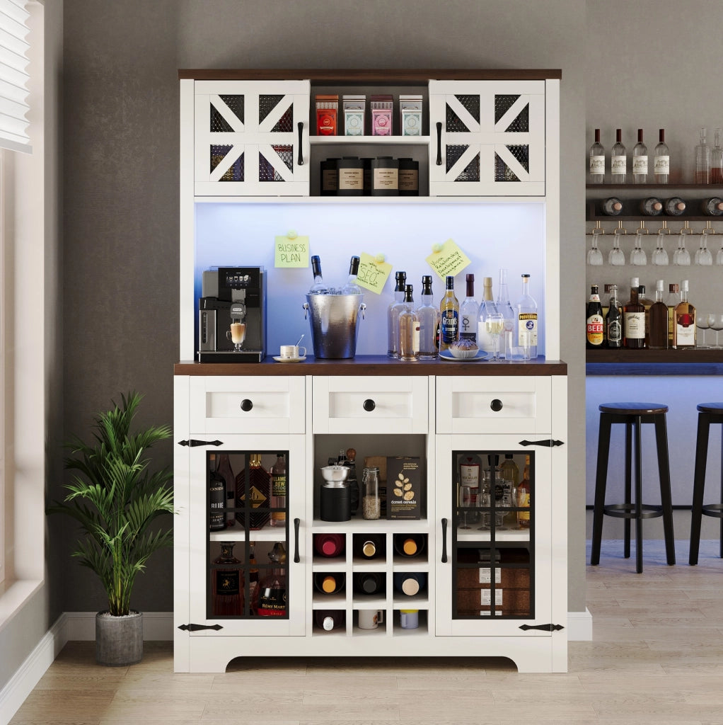 Armadio alto da cucina bianco con LED smart e portabottiglie