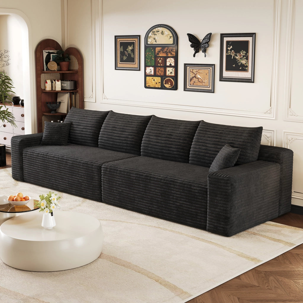 Divano modulare con design minimale e senza montaggio - in tessuto a coste - nero