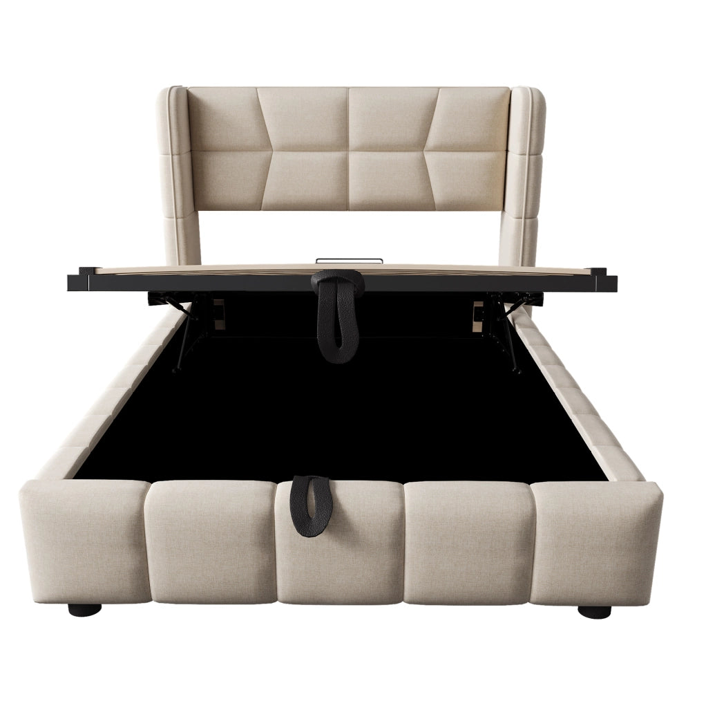 Letto imbottito con contenitore 90 x 200 cm beige