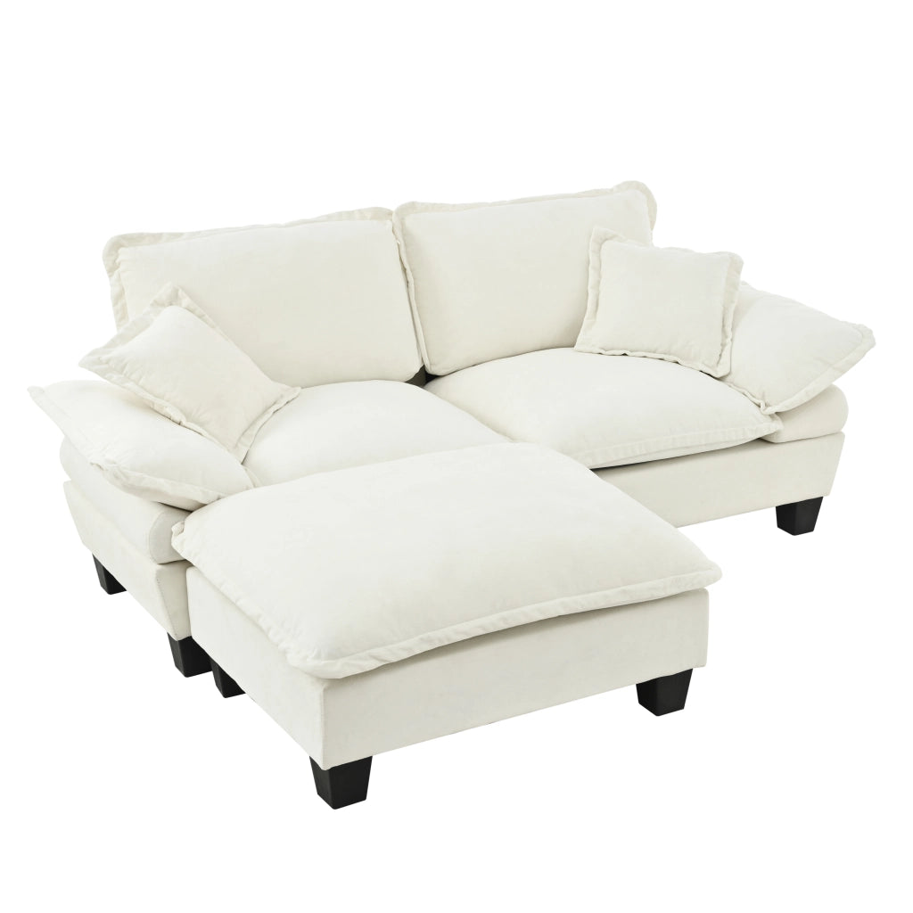 Divano angolare modulare nuvola 3 posti 194x151x90 cm con pouf mobile; ciniglia beige