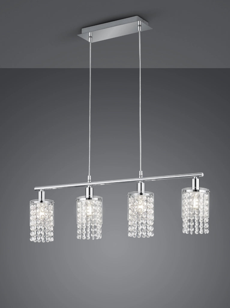 Lampada Sospensione Interno 4 Luci Vetri Trasparenti e Pendagli Posh GD Trio