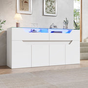 Madia con 2 cassetti e ante in MDF bianco; vetro temperato e illuminazione LED controllabile tramite app 140 × 40 × 70 cm