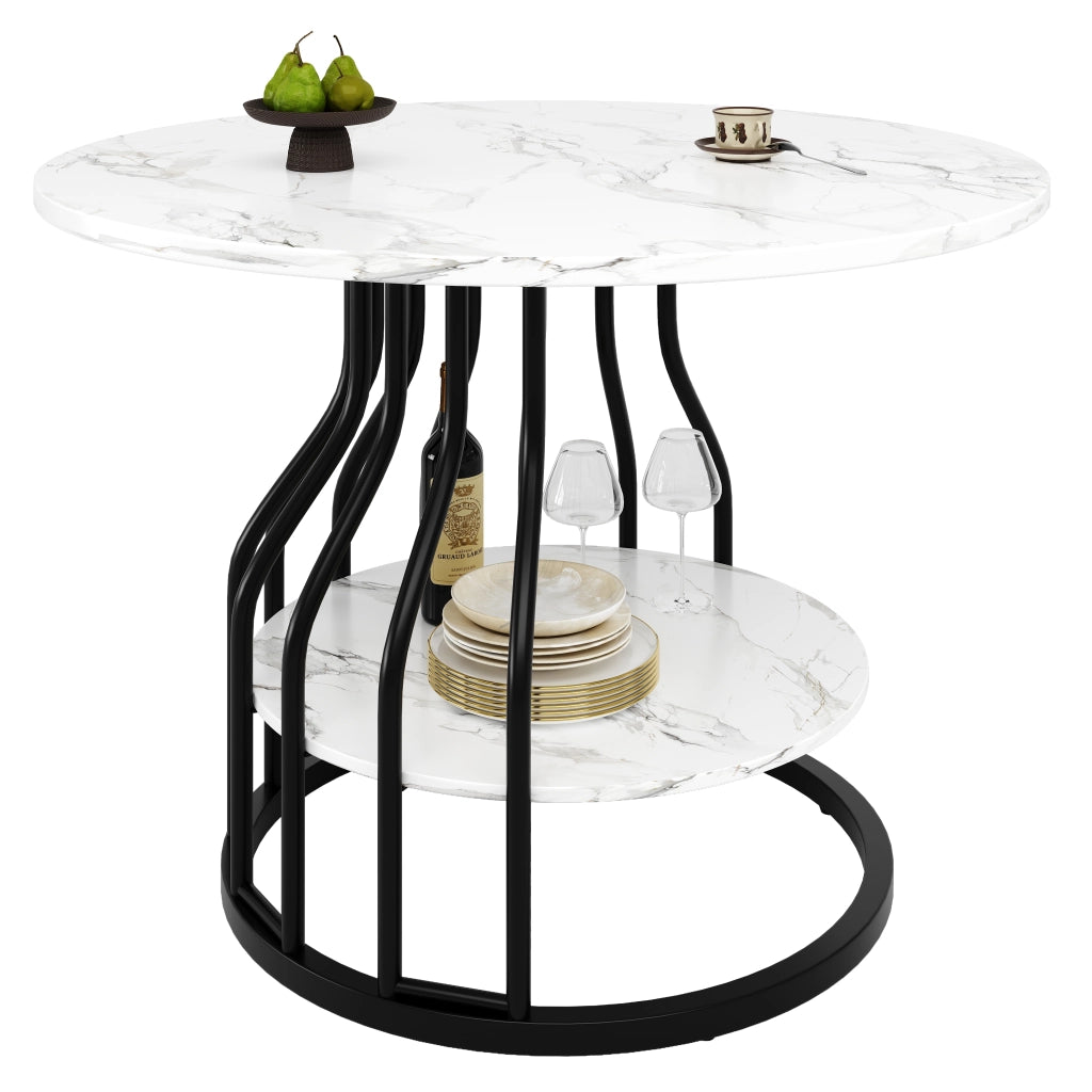 Tavolo Rotondo da Pranzo ¨C Xylo ¨C MDF Effetto Marmo, Nero, 80x80x76 cm