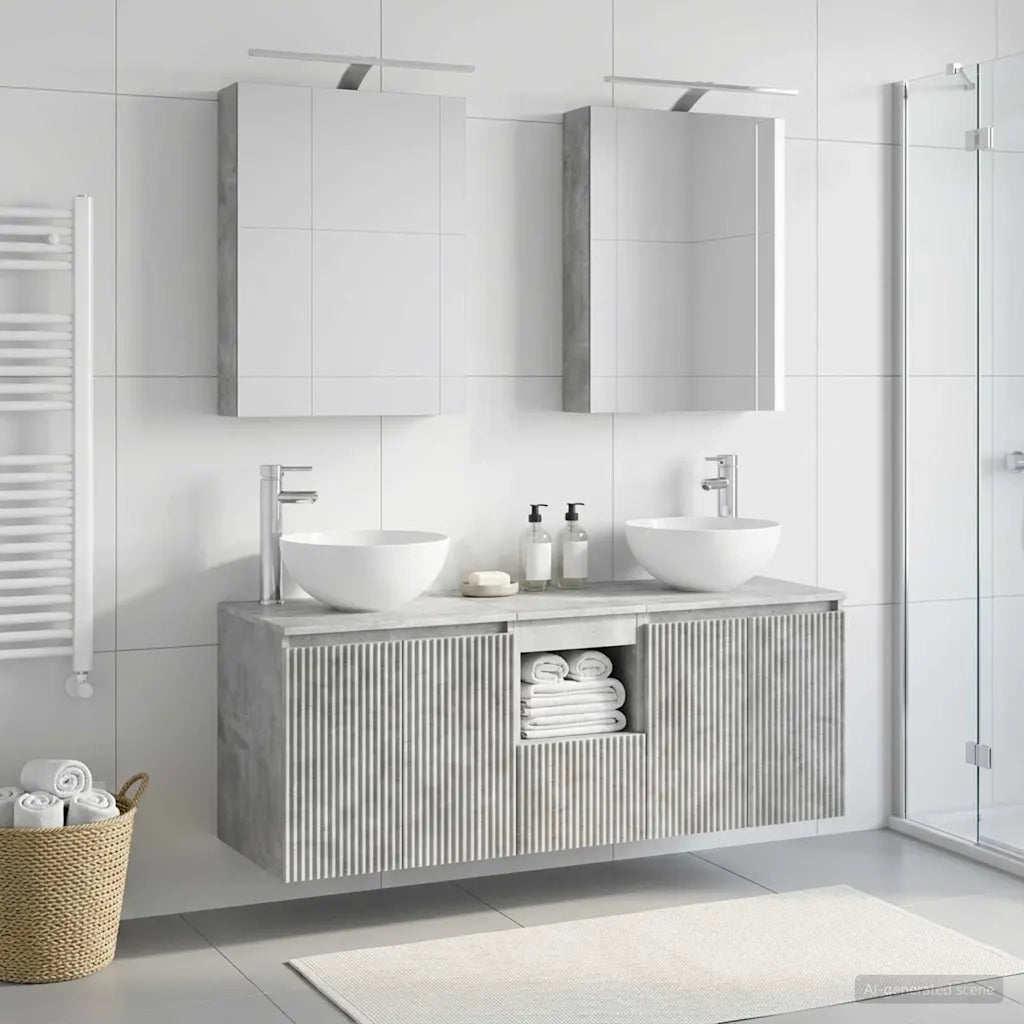 Set di Armadi da Bagno 5 pz Grigio Cemento Legno ingegnerizzato 3406354