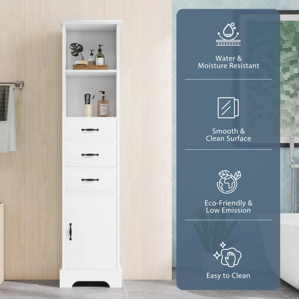 Colonna da bagno con 3 cassetti; vani aperti e ripiani regolabili in MDF laccato bianco 38 × 26 × 172.5 cm