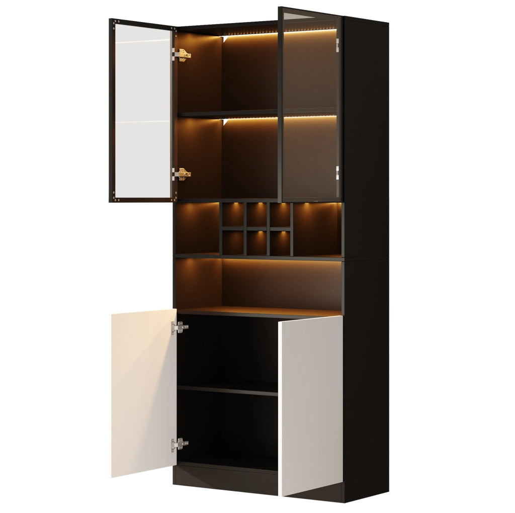 Vetrina alta 80x30x180 cm con LED multicolore; portabottiglie e 2 ante; nera