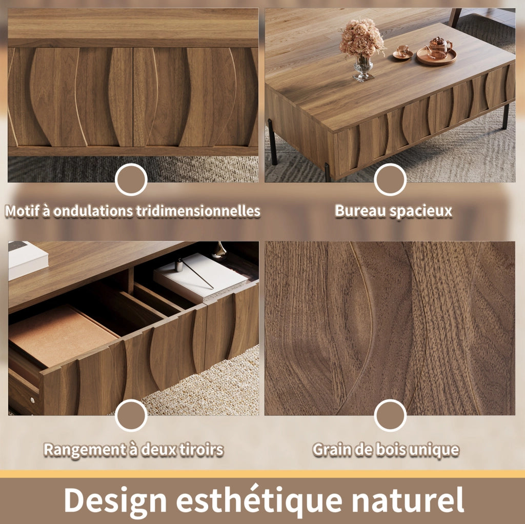 Tavolino da caffè retrò con 2 cassetti; 105x55x41 cm; naturale; in MDF e truciolare