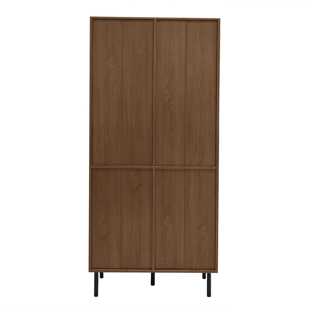 Mobiletto Multiuso Effetto Noce 75;5x35x164;5 cm Vetrina con Ante in Vetro e Cassetti