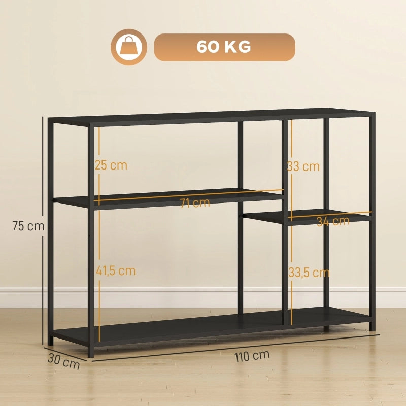 Consolle 110x30x75 cm con ripiani in acciaio nero