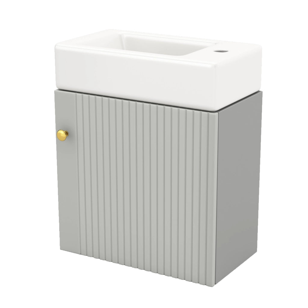 Mobile Bagno Sospeso con Lavabo 46 cm; Anta con Motivo 3D; MDF; Grigio e Bianco