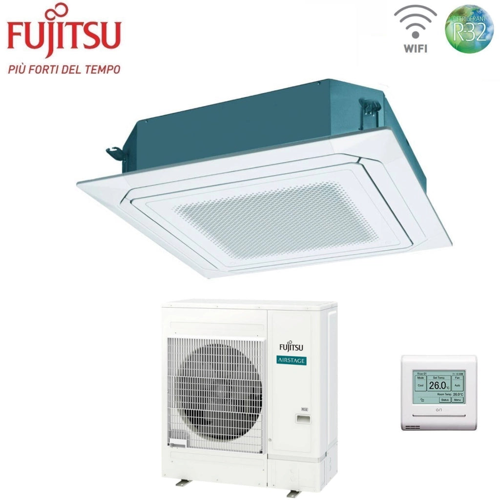 Condizionatore a Cassetta Fujitsu KR Circular Flow White 45000 Btu AUXG45KRLB Trifase R-32 Wi-Fi Optional con Griglia e Filocomando