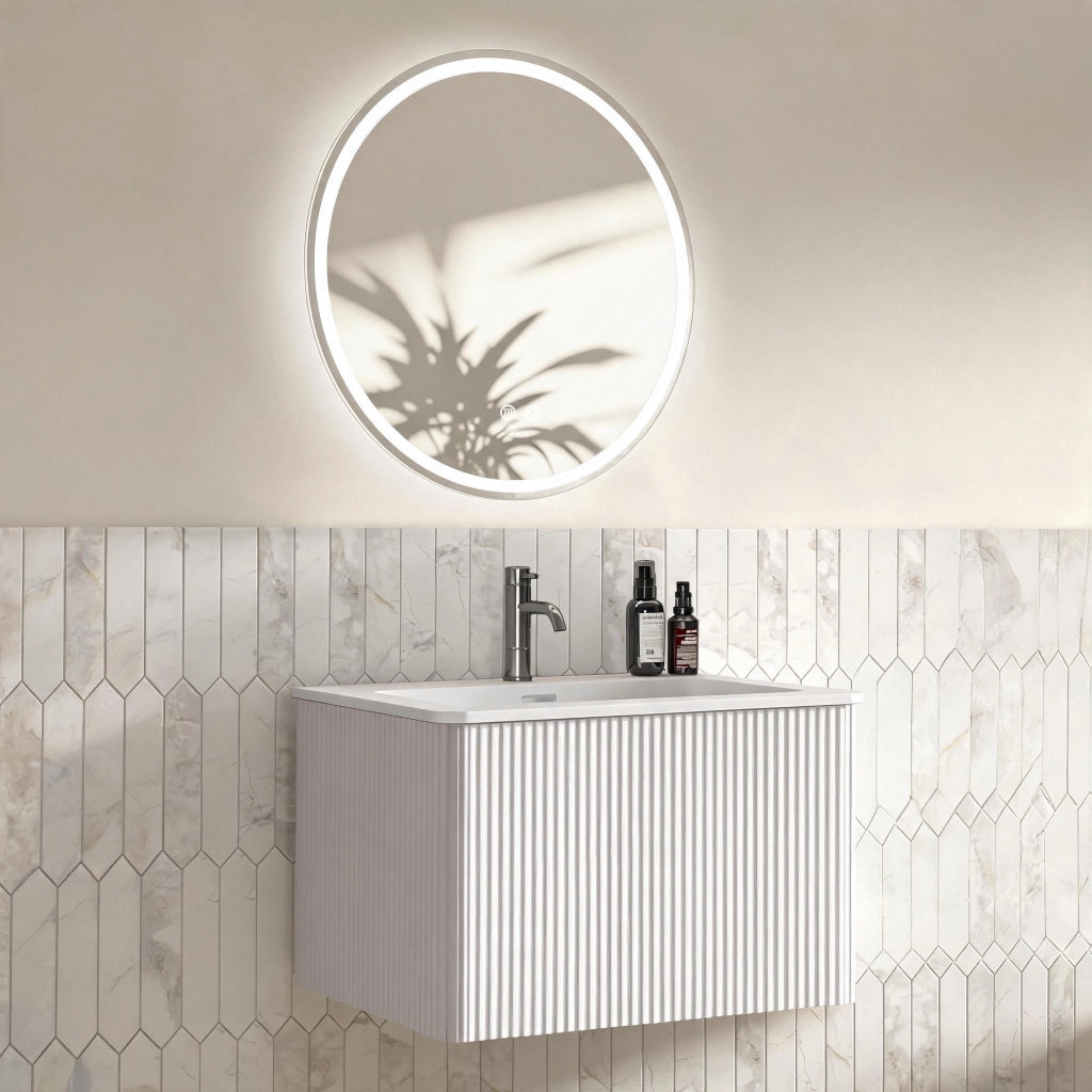 Mobile da bagno con lavabo integrato e specchio LED - per bagno - bianco