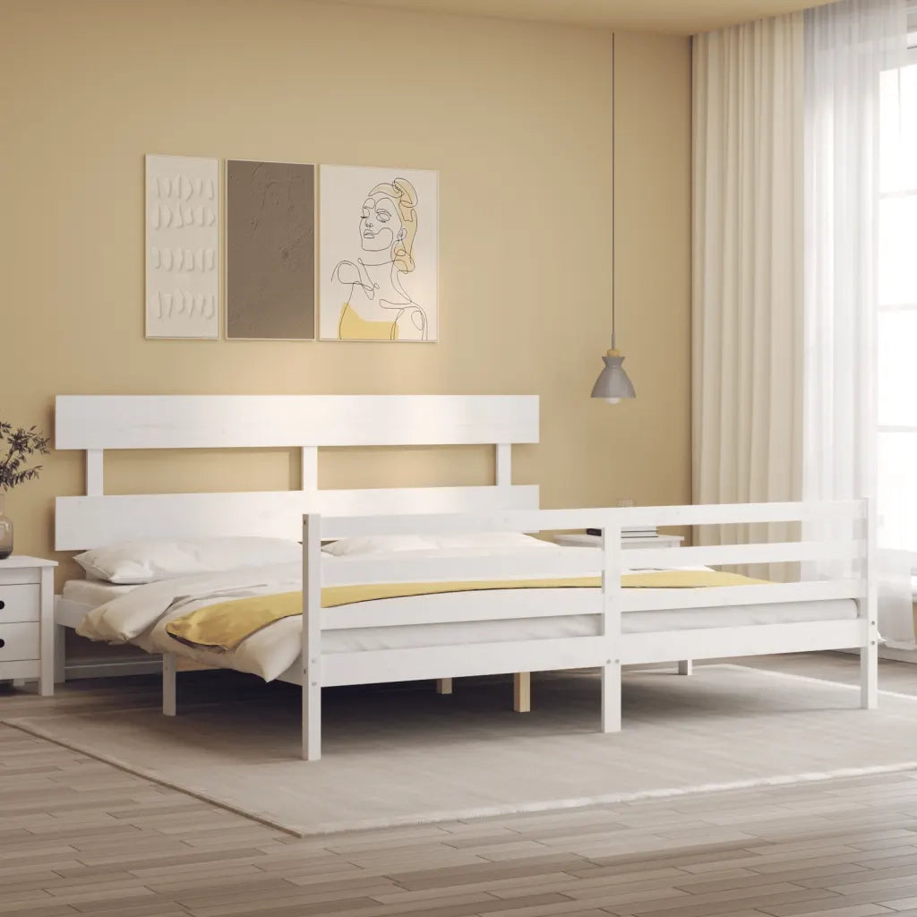 Giroletto con Testiera-Struttura Letto con testiera Bianco 200x200 cm in Legno Massello 520106