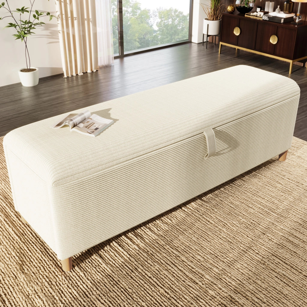 Panca contenitore in tessuto a coste beige