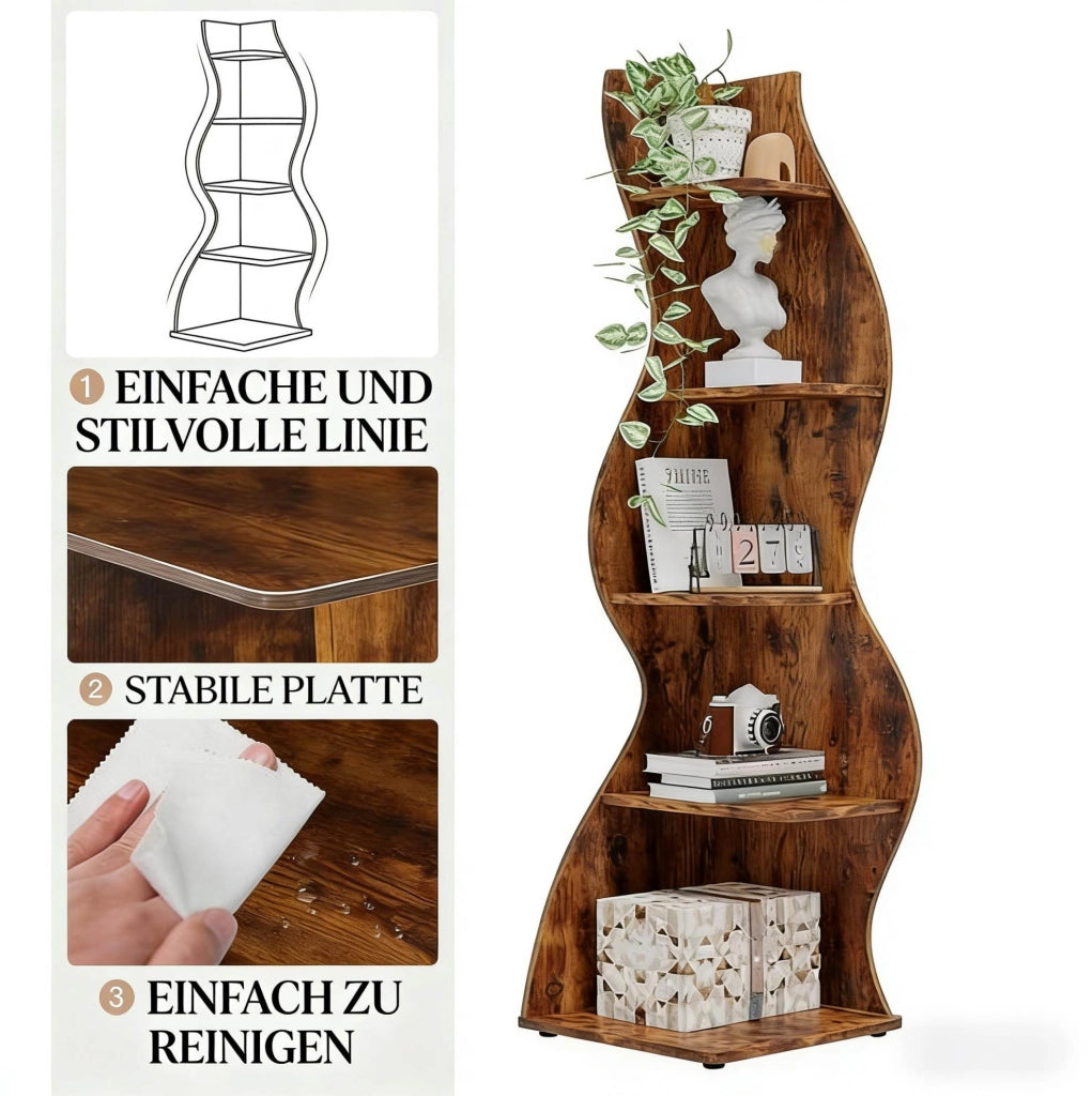 Scaffale angolare a 5 ripiani in legno marrone