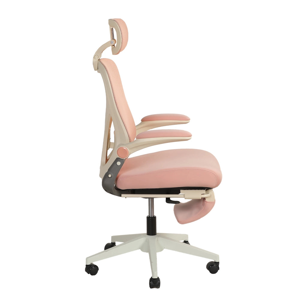 Sedia da ufficio pieghevole - con poggiatesta 3D e supporto lombare - in rete e schiuma - rosa
