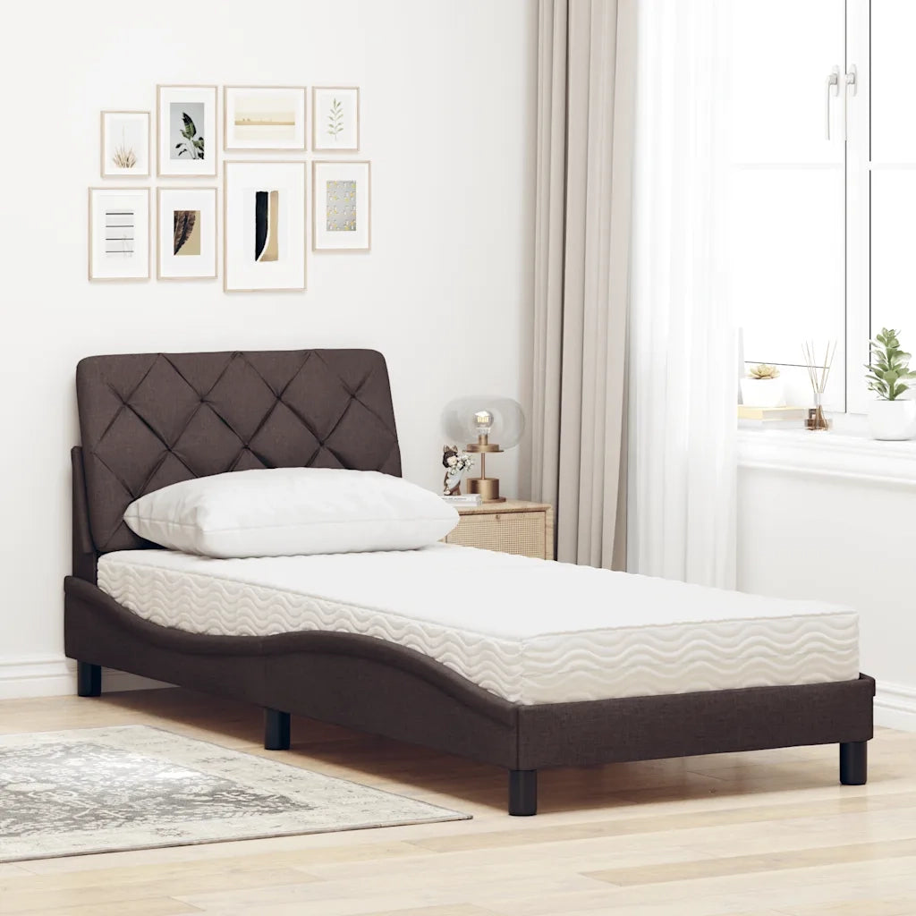 Letto con Materasso Marrone Scuro 90x190 cm in Tessuto
