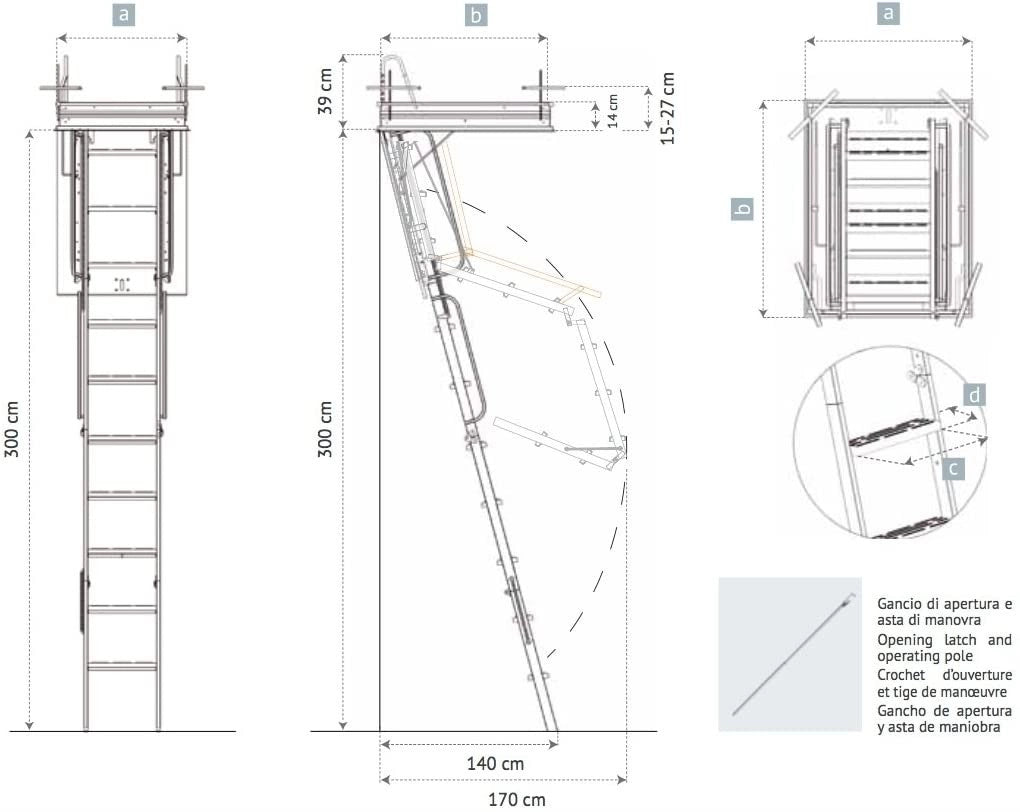 SCALA RETRATTILE PER SOFFITTA 50X90 H300 IN ACCIAIO SCARI 4PZ
