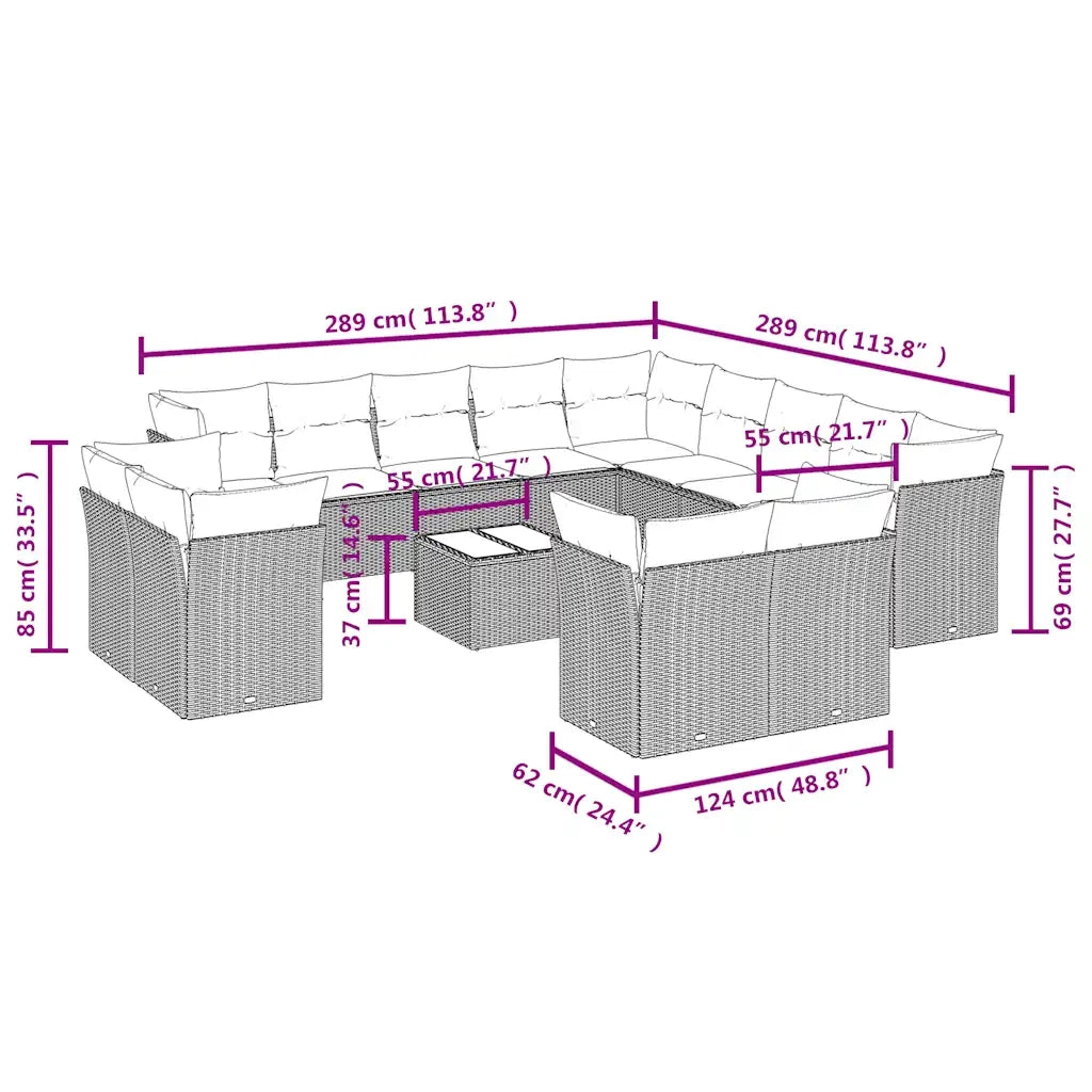 Set Divani da Giardino 14pz con Cuscini in Polyrattan Marrone