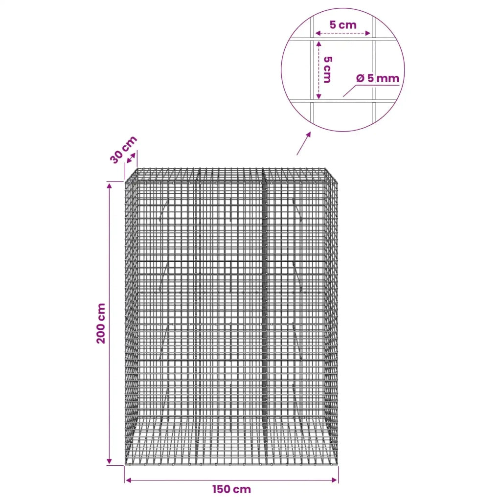 Gabione con filo da 5 mm e rete da 5x5 cm 150x30x200 cm 3464205