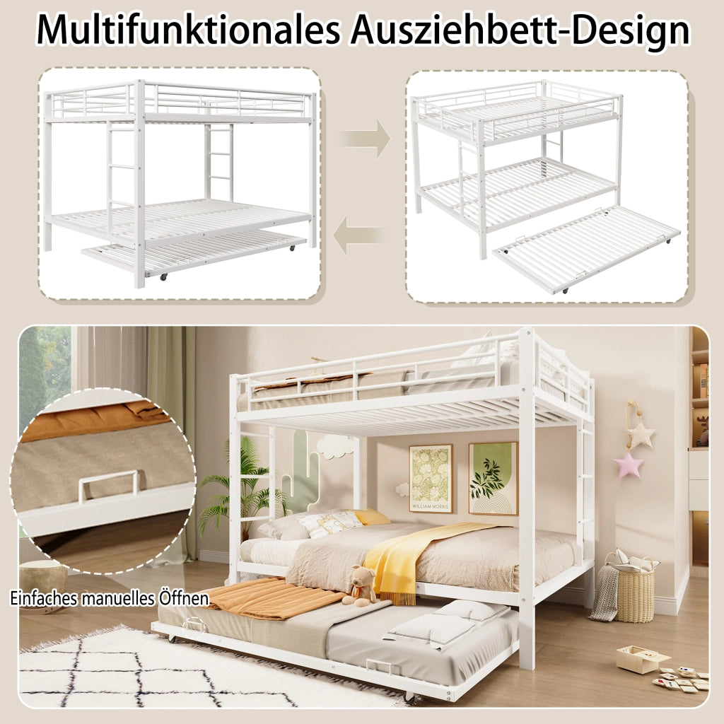 Letto a castello in metallo bianco 140x200 cm con letto estraibile e sponde alte