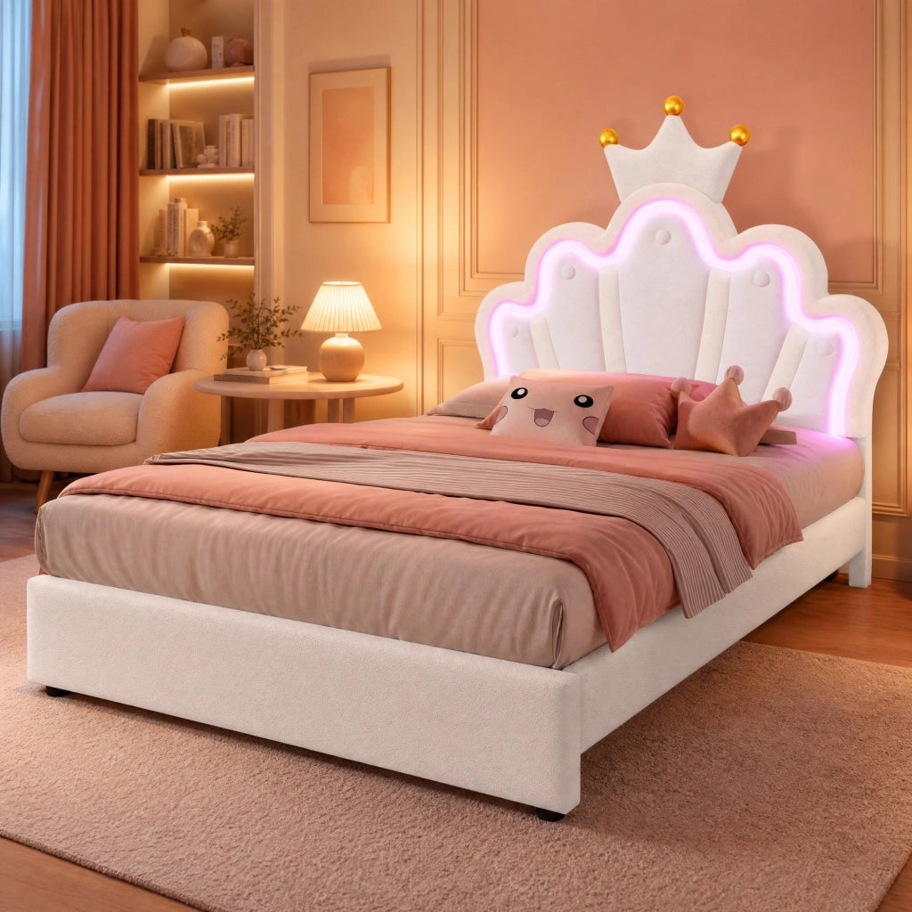 Letto con cassetti 90 × 200 cm con testiera regolabile LED a 16 colori telecomandato rivestito in PU bianco