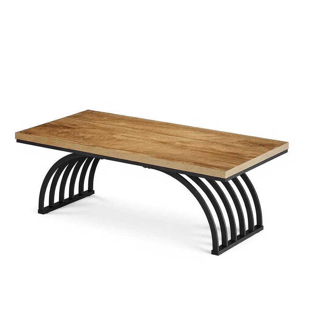 Tavolino da caffè 120 cm con piano in legno e struttura in metallo nero e marrone