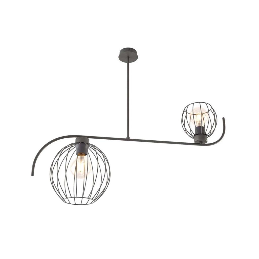 Lampadario Industrial 2 Luci Shamash In Acciaio Nero Paralumi A Gabbia