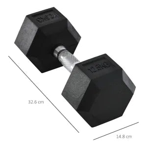 Manubrio Esagonale in Ghisa 12,5 kg, Impugnatura Zigrinata, Rivestimento in Gomma, Peso Metallico Nero