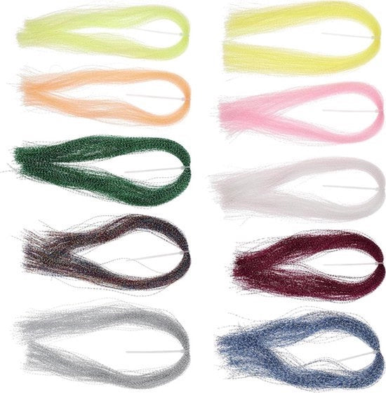 10 pacchi di materiale per la creazione di mosche da pesca Crystal Flash - materiali per la fabbricazione di mosche da pesca - kit di legatura a spirale per jig per pesca in acqua aperta - accessorio DIY - 10 colori