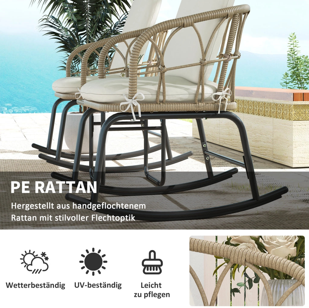 Set da giardino 3 pezzi in rattan giallo con sedie a dondolo