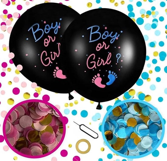 Ballooncini XXL per rivelazione del sesso 2 pezzi con Confetti Rosa e Blu per Festa del Bambino