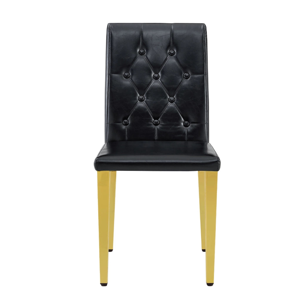 Set da pranzo moderno con tavolo rotondo in vetro temperato da 85 cm e 4 sedie nere con dettagli dorati