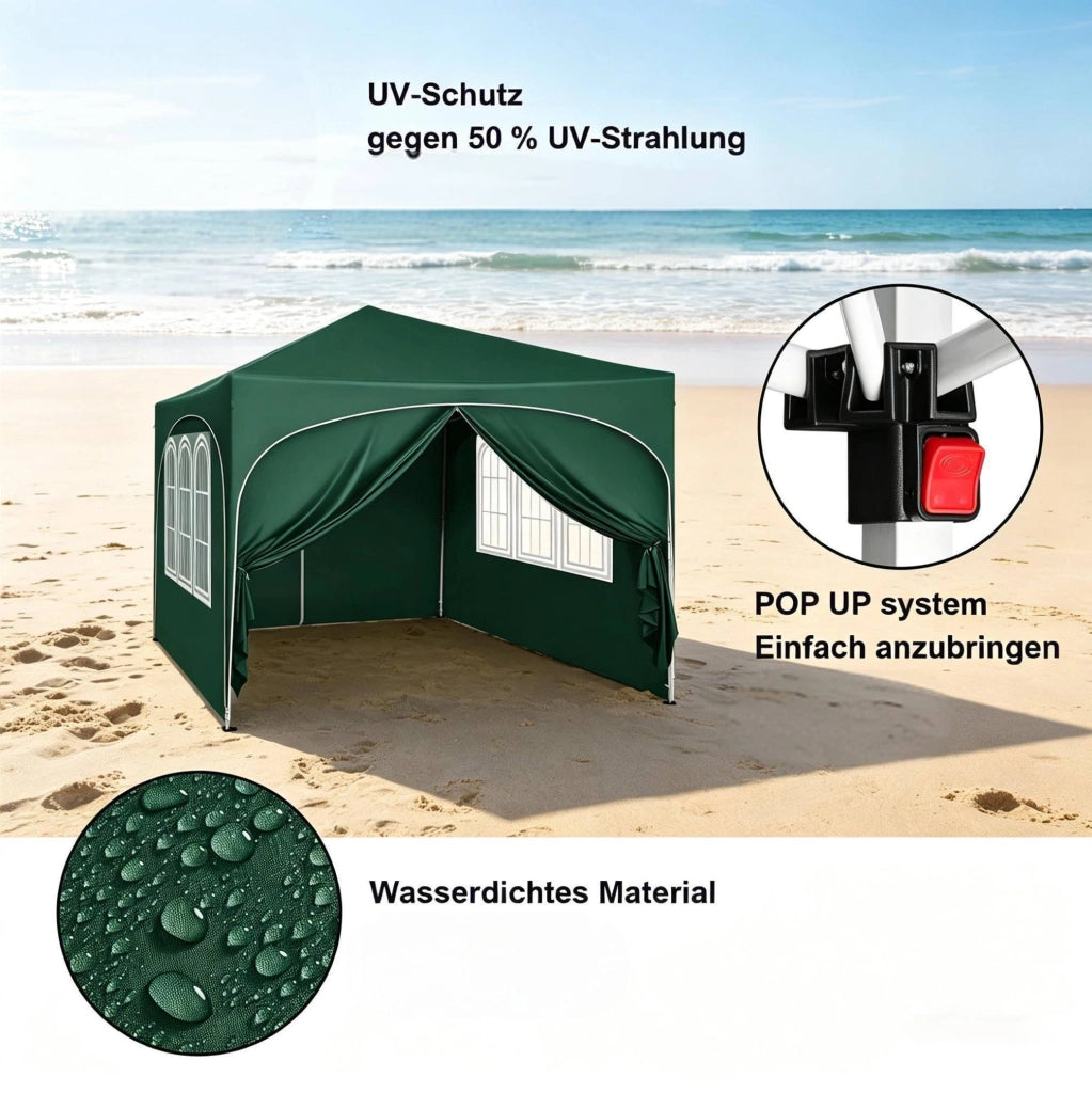 Gazebo da giardino 3x3m in tessuto Oxford 210D con struttura in metallo e custodia verde
