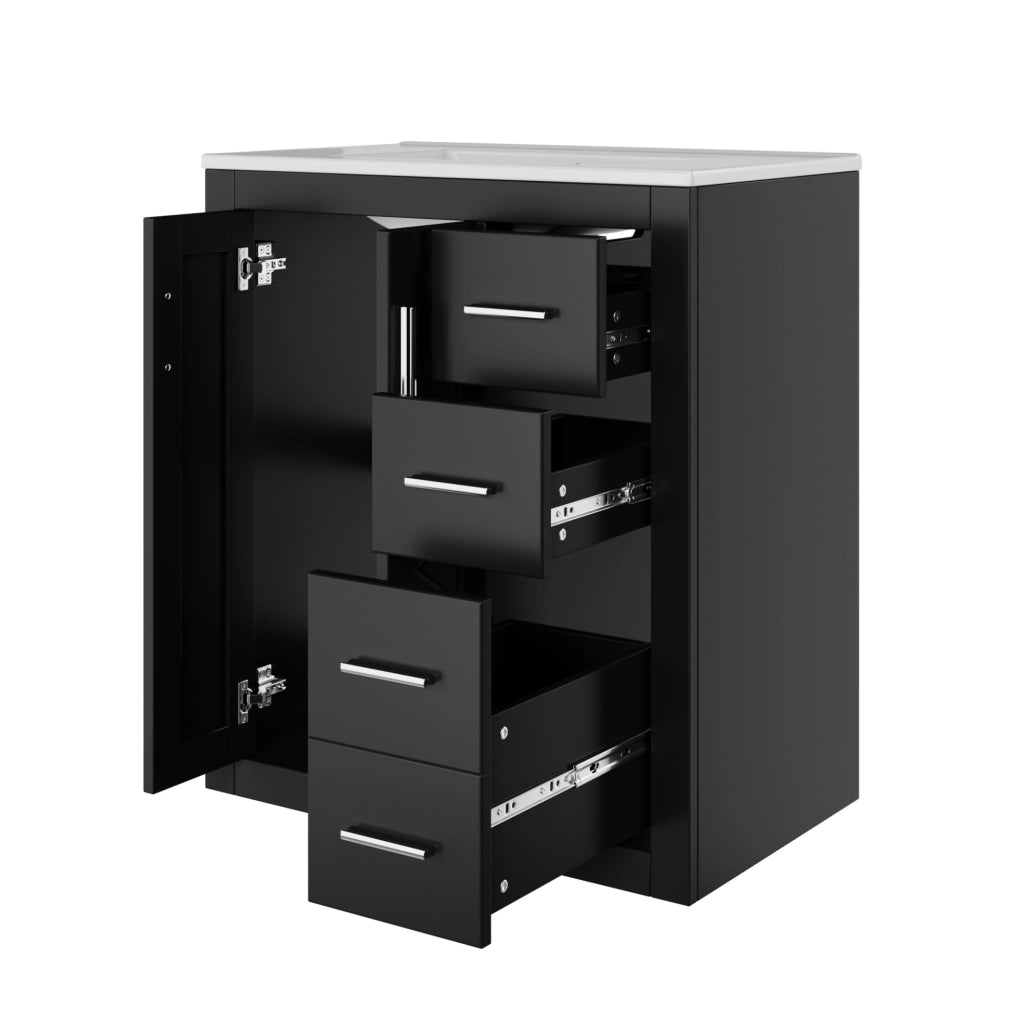 Mobile bagno freestanding 76x46;5x85;5 cm con lavabo in ceramica; 3 cassetti e 2 ante nero HOMVRA