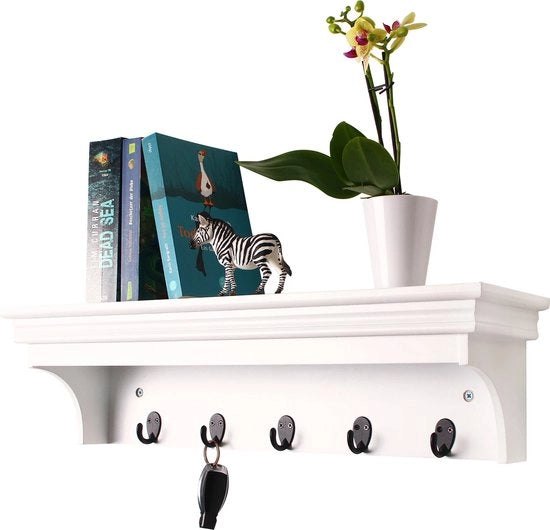 Supporto per cappelli a muro con pannelli - a muro e appeso - 60x16x16 cm - legno - bianco