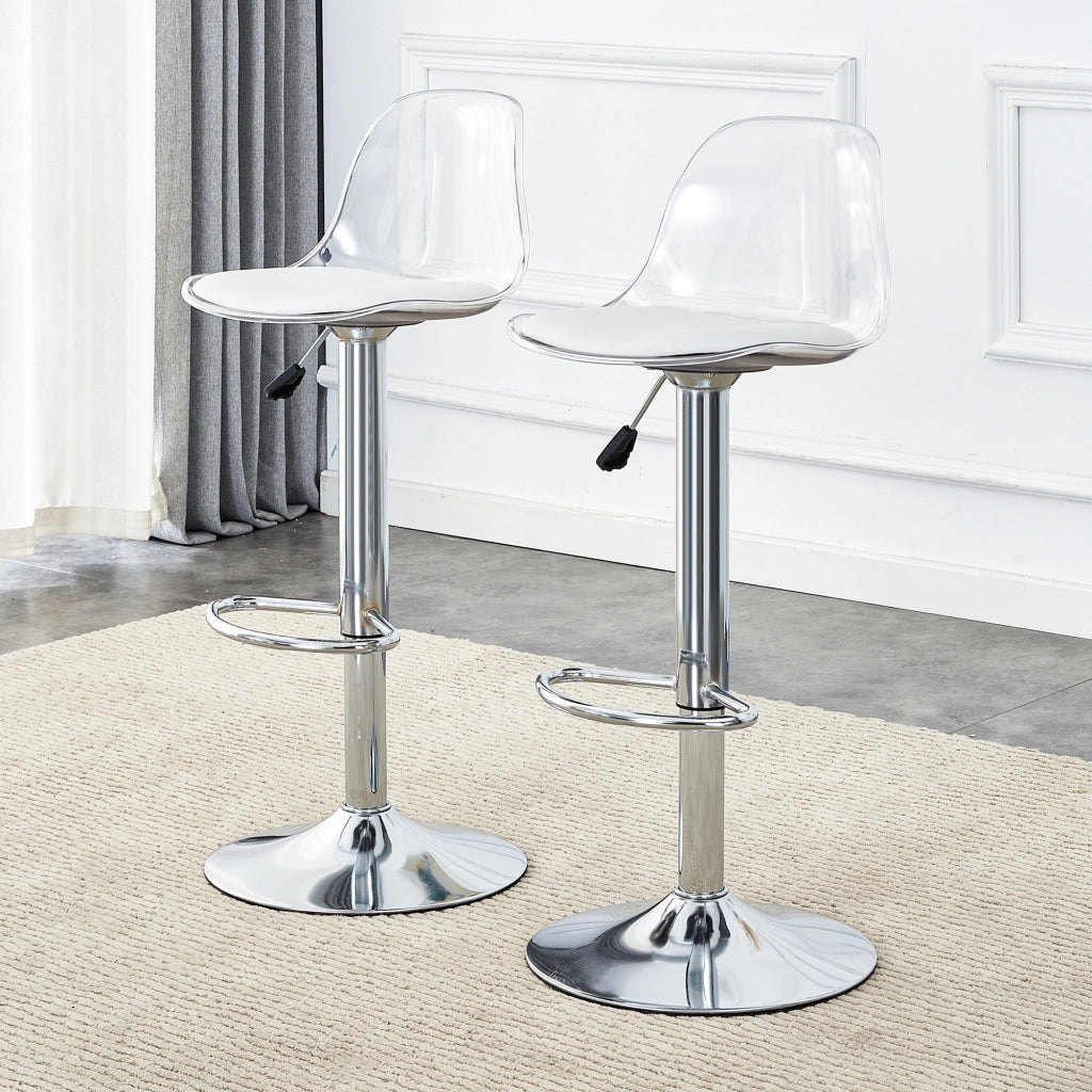 Sgabello da bar set da 2 con altezza regolabile e seduta girevole, in metallo e plastica, Bianco e argento