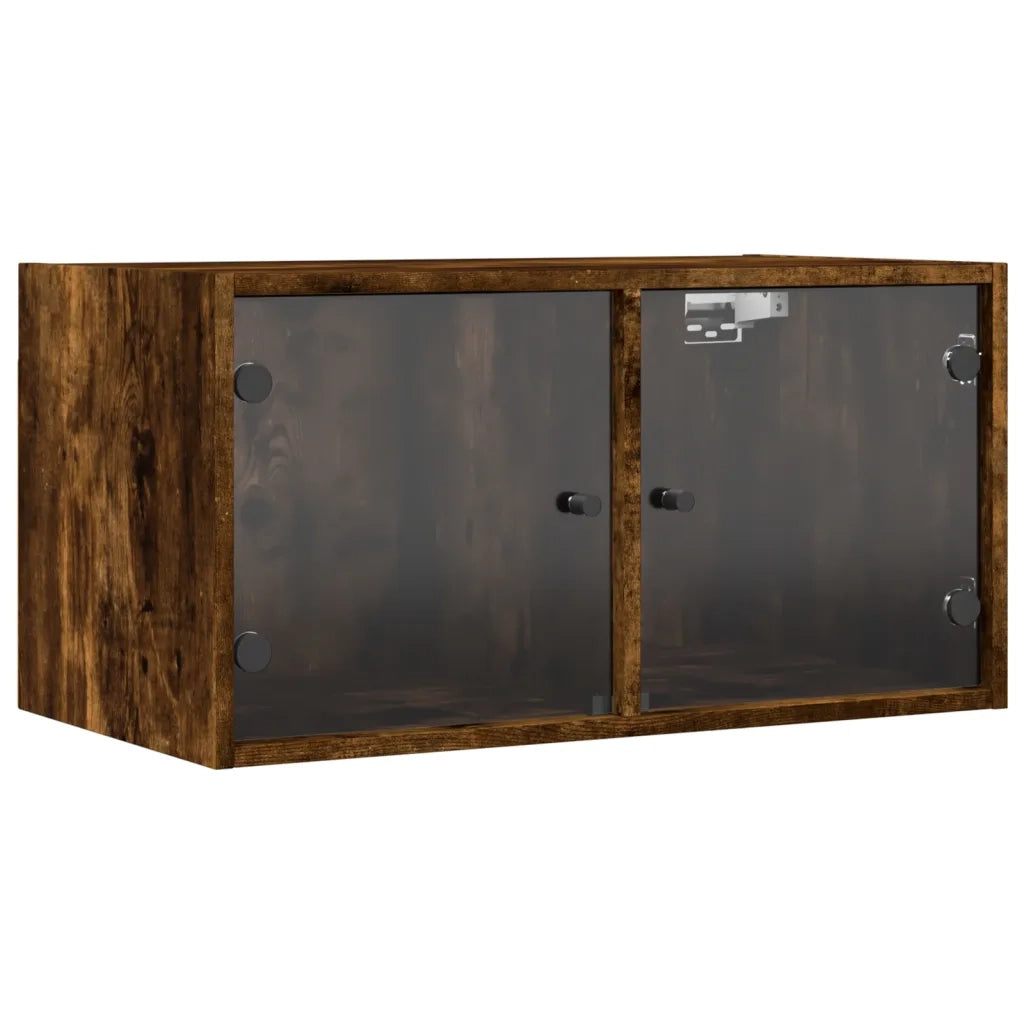 Mobile a Muro con Ante in Vetro Rovere Fumo 68,5x37x35 cm 836505