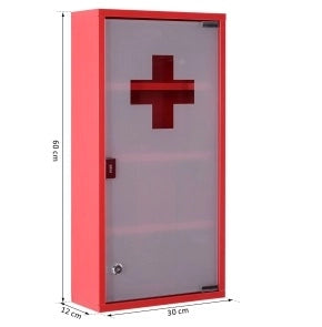 Armadio Porta Medicinali in Acciaio con Porta in Vetro Satinato e Serratura, 30x12x60 cm