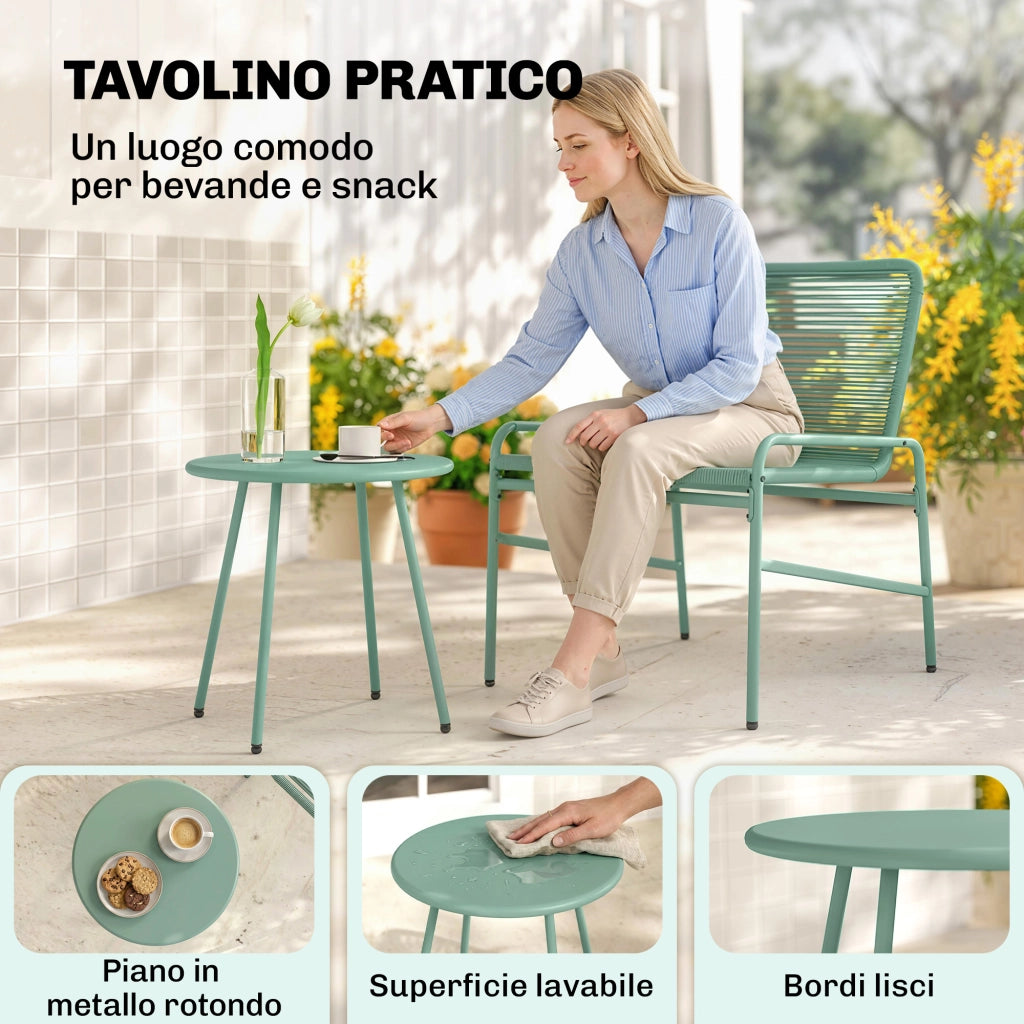 Set 3 Pezzi Sedie e Tavolo da Giardino in Rattan ¨C ZephMum ¨C Verde