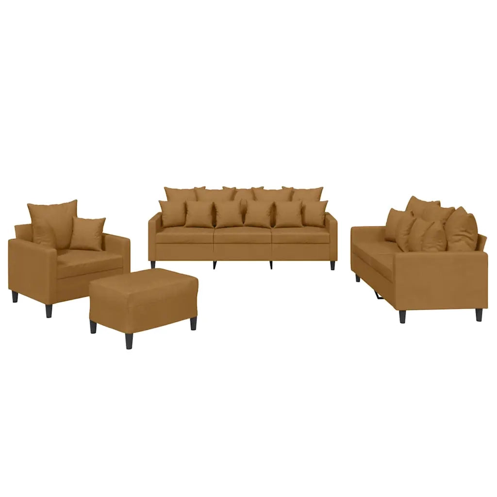 Set di Divani 4 pz con Cuscini Marrone in Velluto