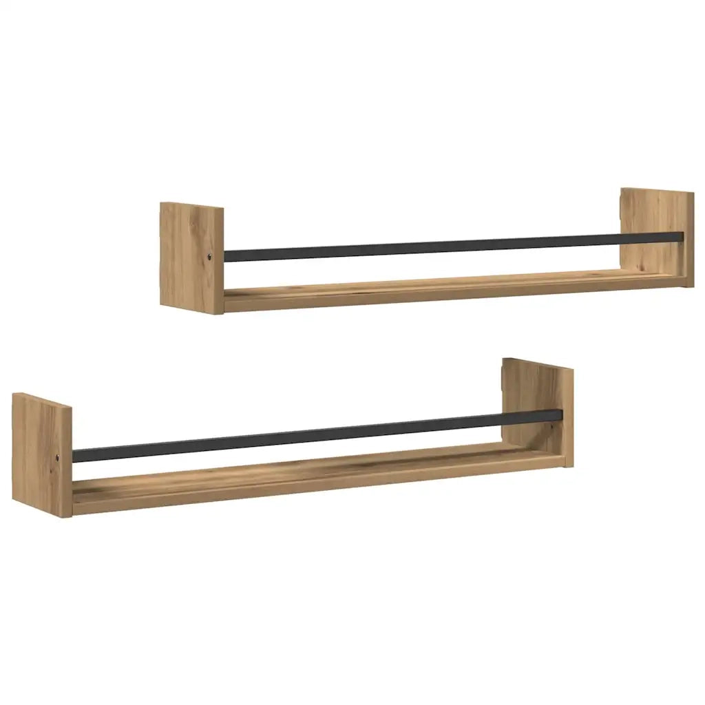 2 pz Scaffale da parete | Ripiano a parete | Mensola a parete Rovere artigianale 80 x 16 x 14 cm